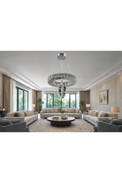 30LUK KROM DAİRE HALKALI KRİSTAL AVİZE - Resim 3