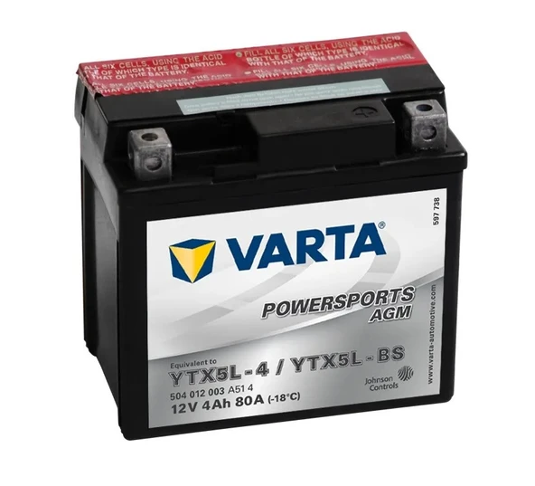 Varta Powersports AGM YTX5L-BS 12 V 4 Ah Motosiklet Aküsü ürün görseli 1