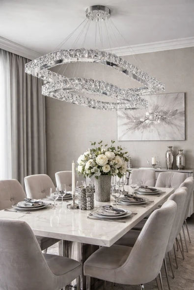 75x60 KÖŞELİ ELİPS GÜMÜŞ 2KATLI MODERN KRİSTAL AVİZE ürün görseli 1