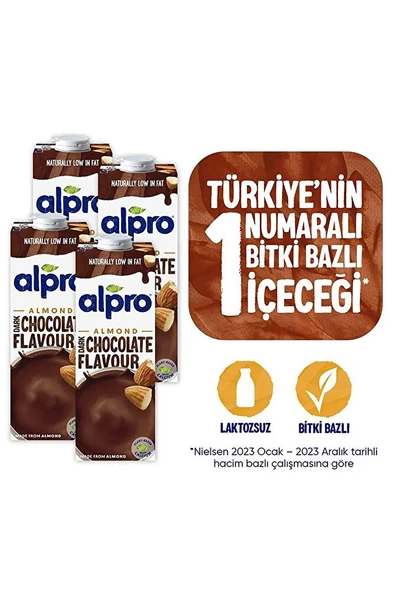 ALPRO Bitter Çikolata Badem Sütü 4x1 L Vegan Laktozsuz Bitkisel Bazlı ürün görseli 1