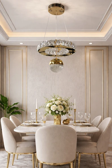 30LUK GOLD DAİRE ŞEKER TOPLU KRİSTAL AVİZE ürün görseli 1