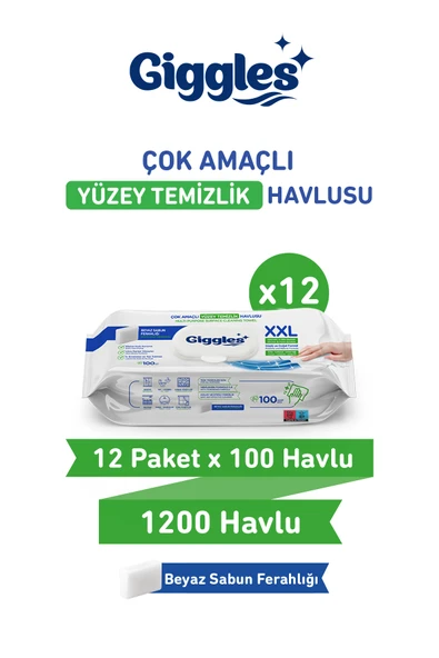 Giggles XXL İz Bırakmayan Yüzey Temizlik Havlusu - (Beyaz Sabun Ferahlığı) 1200 Yaprak ürün görseli 1