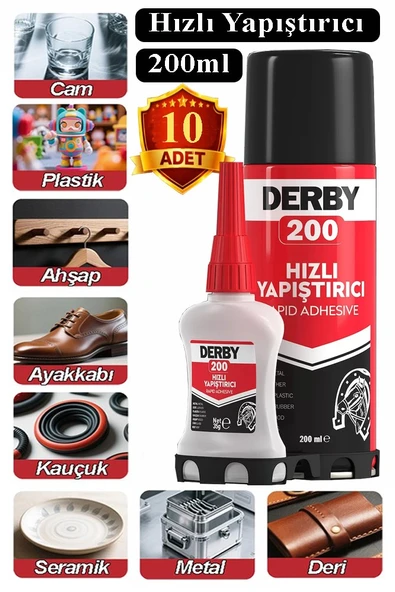 Derby Hızlı Yapıştırıcı Seti 200 ml 10 Adet Ahşap ve Plastik Yüzeyler İçin Yüksek Yapıştırma Gücü Düşük Viskozite 200 ml ürün görseli 1