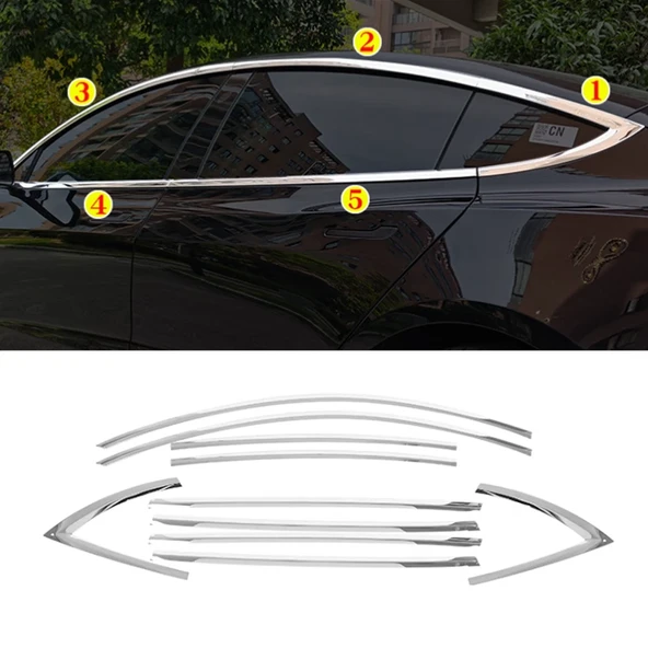 Tesla Model Y 2020-2024 10 Parça Krom Cam Çıtası ürün görseli 1