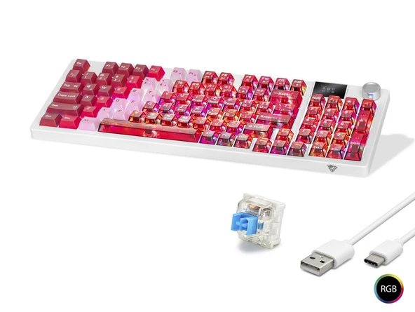 Kablosuz Mekanik Klavye Rgb Blue Switch 95 Tuş - Kırmızı Beyaz MF1705R ürün görseli 1