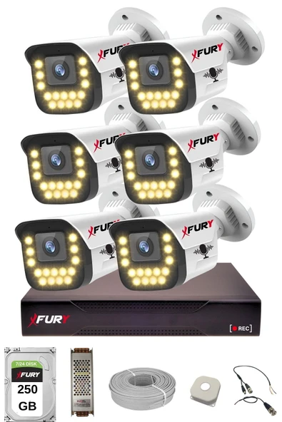 FURY 6 lı Sesli 15 Warm Led Gece Renkli Görüş Su Geçirmez Güvenlik Kamerası Seti 250GB ürün görseli 1