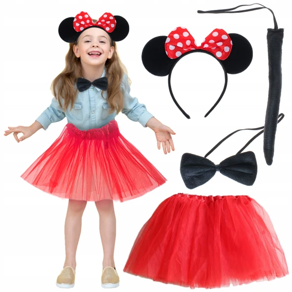 Minnie Mouse Kostüm Seti Etek Taç Kuyruk Papyon Gösteri Seti (5433) ürün görseli 1