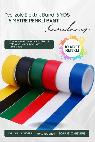 10 Adet Renkli 5 Metre Pvc Elektrik Izolasyon Bandı Izole Bant - 5 Renk 6 YDS ürün görseli 1