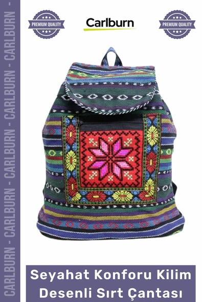 #Çanta Etnik Tasarım Geniş Hacim Yumuşak Dokulu Dayanıklı Seyahat Konforu Kilim Desenli Sırt Çantası ürün görseli 1