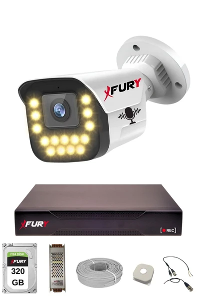 FURY 1 li Sesli 15 Warm Led Gece Renkli Görüş Su Geçirmez Güvenlik Kamerası Seti 320GB ürün görseli 1