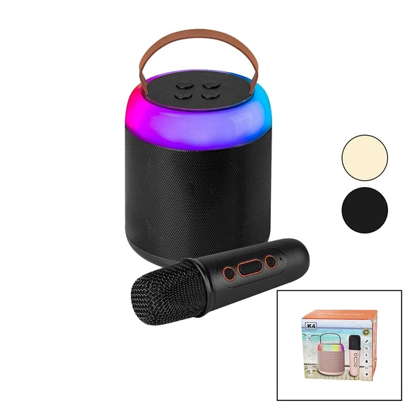 YUVARLAK KARAOKE MİKROFONLUBLUETOOTH WİRELESS HOPARLÖR - SPEAKER USB ŞARJLI - IŞIKLI (5433) ürün görseli 1