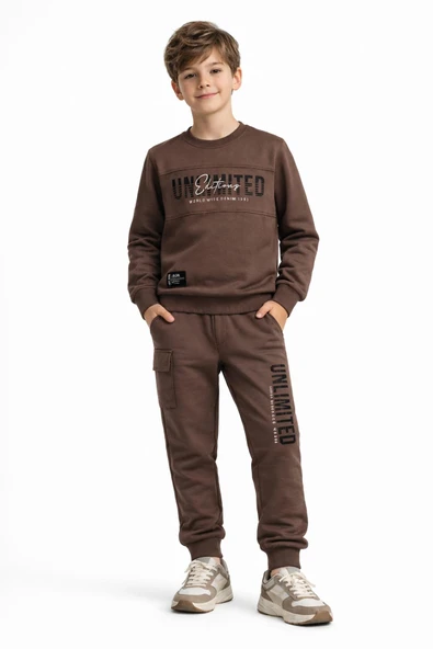 Erkek Çocuk Önü Baskılı Sweatshirt Ve Eşofman Alt Takım BGL-ST05247 ürün görseli 1