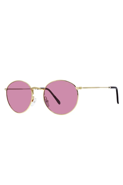 Polarize Yuvarlak Retro Gözlük Altın Çerçeve Pembe Aynalı Cam Güneş Gözlüğü ürün görseli 1