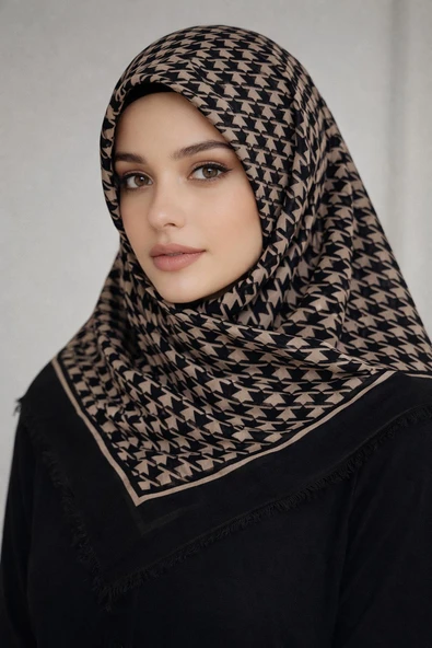 Emprime Koton Eşarp -  Siyah / Karamel-6290 - Resim 10