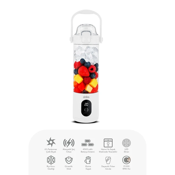 ŞARJLI TAŞINABİLİR SMOOTHİE BLENDER 700MLBUZ KIRMA - ÇELİK BIÇAK MANYETİK ŞARJ 150W 4500mAh SHB-7504 (5433) ürün görseli 1