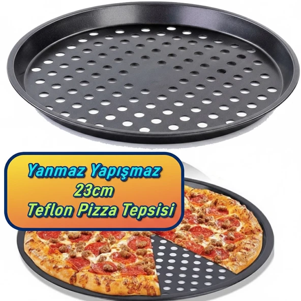 23 Cm Delikli Teflon Pizza Tepsisi | Yanmaz Yapışmaz | Fırın Kabı Fırın Tepsisi ürün görseli 1