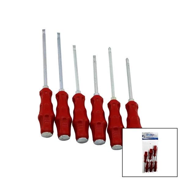PVC AMBALAJ   KIRMIZI - PLASTİK SAPLI   DARBELİ   6LI SET   ÇİFT TARAFLI  TORNAVİDA TAKIMI (5433) ürün görseli 1