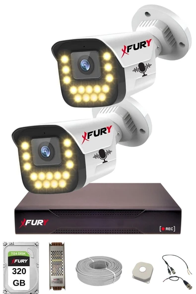 FURY 2 li Sesli 15 Warm Led Gece Renkli Görüş Su Geçirmez Güvenlik Kamerası Seti 320GB ürün görseli 1