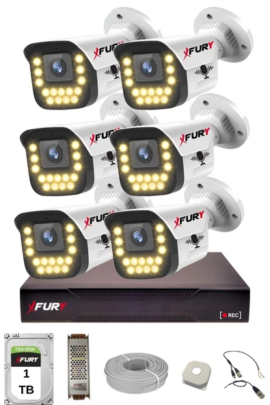 FURY 6 lı Sesli 15 Warm Led Gece Renkli Görüş Su Geçirmez Güvenlik Kamerası Seti 1TB ürün görseli 1