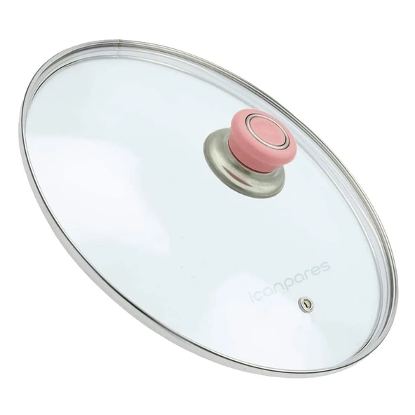 Tencere İle Uyumlu Sahan Tava Cam Kapağı Kapak 18 cm Pembe Tutma Tepesi ürün görseli 1