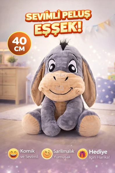 Sevimli Eşek Peluş Oyuncak 40 cm Büyük Boy, Sarılmalık Yumuşak Pelüş ürün görseli 1