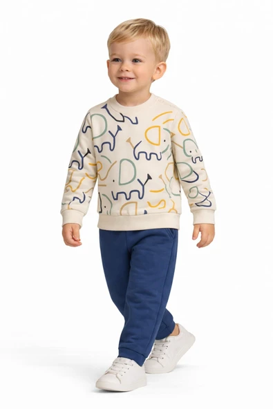 Erkek Çocuk Önü Baskılı Sweatshirt Ve Eşofman Alt Takım BGL-ST05254 ürün görseli 1