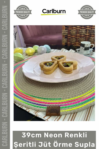 #Supla Dayanıklı Dekoratif Mutfak Masa Dikişli El Sanatı 39cm Neon Renkli Şeritli Jüt Örme Supla ürün görseli 1