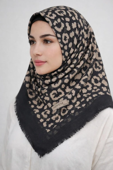 Emprime Koton Eşarp -  Siyah / Karamel-06289 - Resim 9
