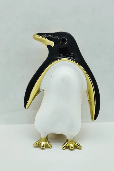 Sevimli Penguen Figürlü Gold Detaylı Broş - Resim 5