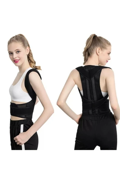 baffhome Unisex Siyah Çift Balenli Dik Duruş Kamburluk Önleyici Ortopedik Bel Sırt Omuz Korsesi ürün görseli 1