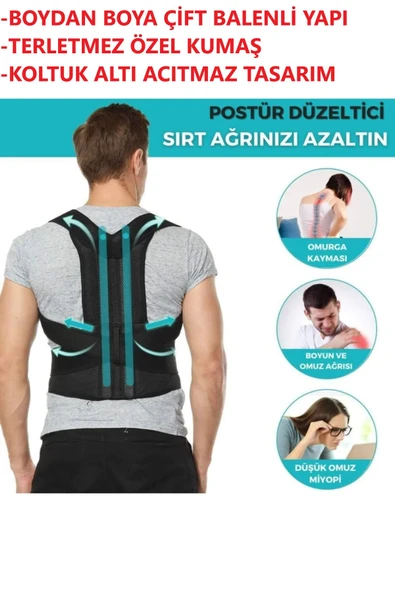 baffhome Unisex Siyah Çift Balenli Dik Duruş Kamburluk Önleyici Ortopedik Bel Sırt Omuz Destekleyici Korse ürün görseli 1