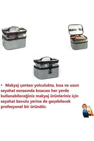 baffhome Makyaj Çantası Çift Bölmeli Şeffaf Çok Amaçlı Su Geçirmez Derin Hazneli Geniş Hacimli Profesyonel ürün görseli 1