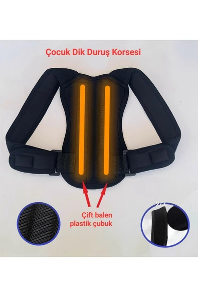 baffhome Siyah 18-35kg Çocuk Dik Duruş Korsesi Balenli Korse Bel Sırt Korsesi Kambur Korsesi ürün görseli 1
