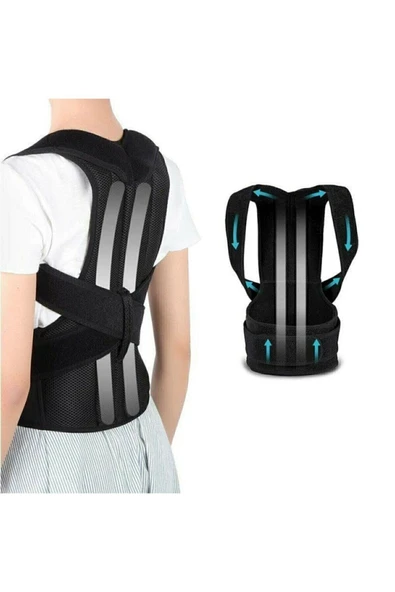 baffhome Unisex Siyah Çift Balenli Dik Duruş Kamburluk Önleyici Ortopedik Bel Sırt Omuz Korsesi ürün görseli 1