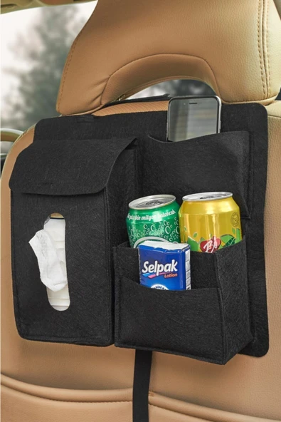 baffhome Ergonomik Boy Araç Içi Koltuk Arkası Organizer Keçe Çanta,araç Içi Peçetelik Ve Bardaklık ürün görseli 1