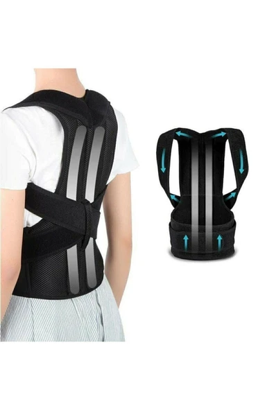 baffhome Unisex Siyah Çift Balenli Dik Duruş Kamburluk Önleyici Ortopedik Bel Sırt Omuz Korsesi ürün görseli 1