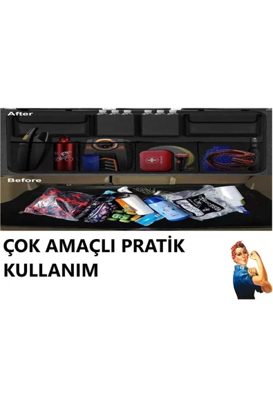 baffhome Oto Araç Bagaj Düzenleyici Çanta Araç Içi Eşya Düzenleyici Bod Oto Bagaj Organizer 8 Cepli Fileli ürün görseli 1