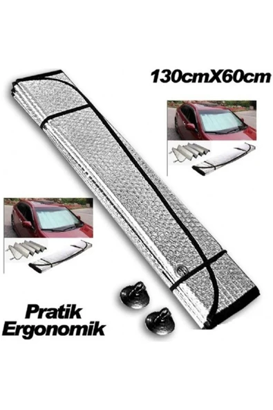 baffhome Araba Ön Cam Güneşliği Uyumlu Balonlu Metalize Parlak Alüminyum Katlanabilir Oto Güneşlik (130x60cm ürün görseli 1