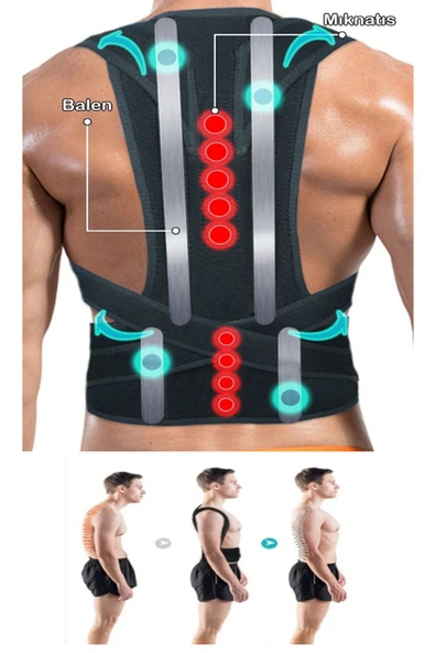 baffhome Unisex Kifoz Skolyoz Koruyucu Dik Duruş Korsesi Balenli Manyetik Korse Posturex Dik Durma Korsesi ürün görseli 1