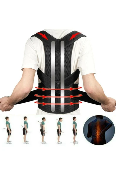 baffhome Kamburluk Önleyici Korse Unisex Siyah Çift Balenli Dik Duruş Korsesi Ortopedik Bel Sırt Omuz Korsesi ürün görseli 1