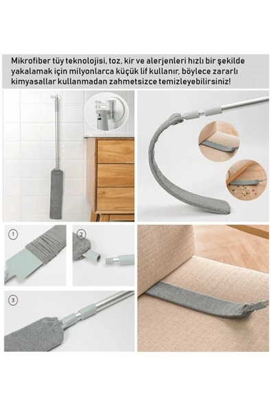 baffhome Portatif Pratik Toz Temizleyici Toz Giderme Ev Temizlik Araçları Yatak Alt Boşluk Toz Fırçası ürün görseli 1