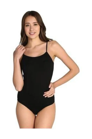 TUTKU Kadın Siyah Ip Askılı Likralı Kancalı Çıtçıtlı Body 3'lü Paket Zıbın ürün görseli 1