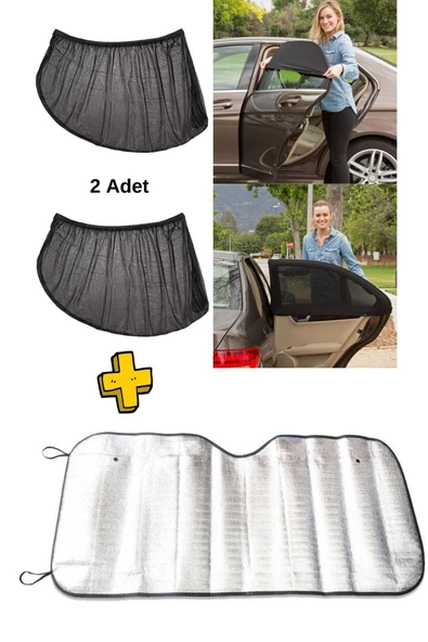 baffhome 2 Adet Araba Arka Yan Cam Perdesi Araç Içi Güneşlik Ve 1 Adet Oto Ön Cam Güneşlik Kılıfı ürün görseli 1