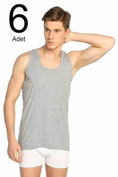 TUTKU Erkek Gri 6'lı Paket Ribana Klasik Atlet ELF568T0102CCM6 ürün görseli 1