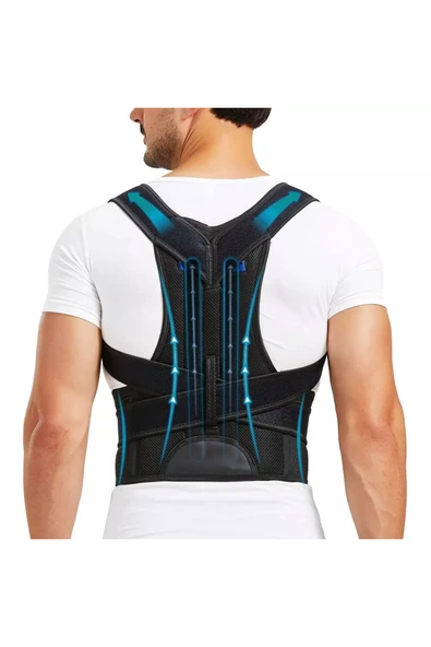 baffhome Yeni Nesil Kadın Erkek Dik Durus Korsesi Çift Balenli Bel Sırt Korsesi Unisex Siyah ürün görseli 1
