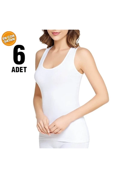 TUTKU Beyaz Ribana Kalın Askılı Atlet 6'lı Tut0136 ürün görseli 1