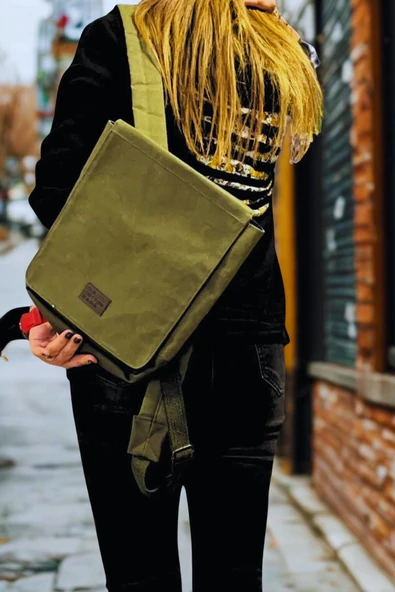 old cotton cargo Unisex Su Geçirmez Kanvas Sırt Laptop Çantası Haki ürün görseli 1