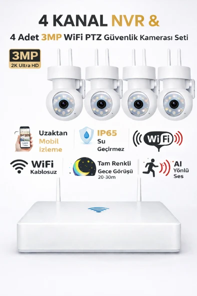 Apronx DS440 4 Kanal Nvr + 3Mp 4 Kamera Full Color Mik. PTZ Wifi SetApronx DS440 4 Kanal Nvr + 3Mp 4 Kamera Full Color Mik. PTZ Wifi Set ürün görseli 1