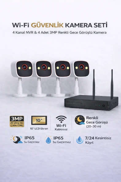 Apronx BS420 4 Kanal Nvr + 3Mp 4 Kamera Full Color Mik. Wifi Set ürün görseli 1