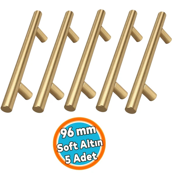 Soft Altın Metal Mobilya Mutfak Dolap Çekmece Dolabı Kulbu Kulpu Kulpları 96mm (5 Adet) ürün görseli 1